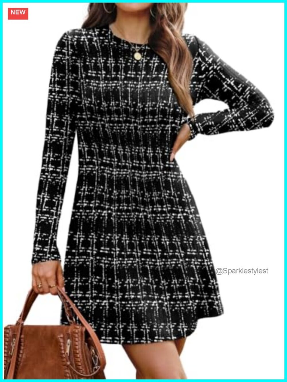Ribbed Knit Long Sleeve Crew Neck Sweater Dress A-Line Bodycon
